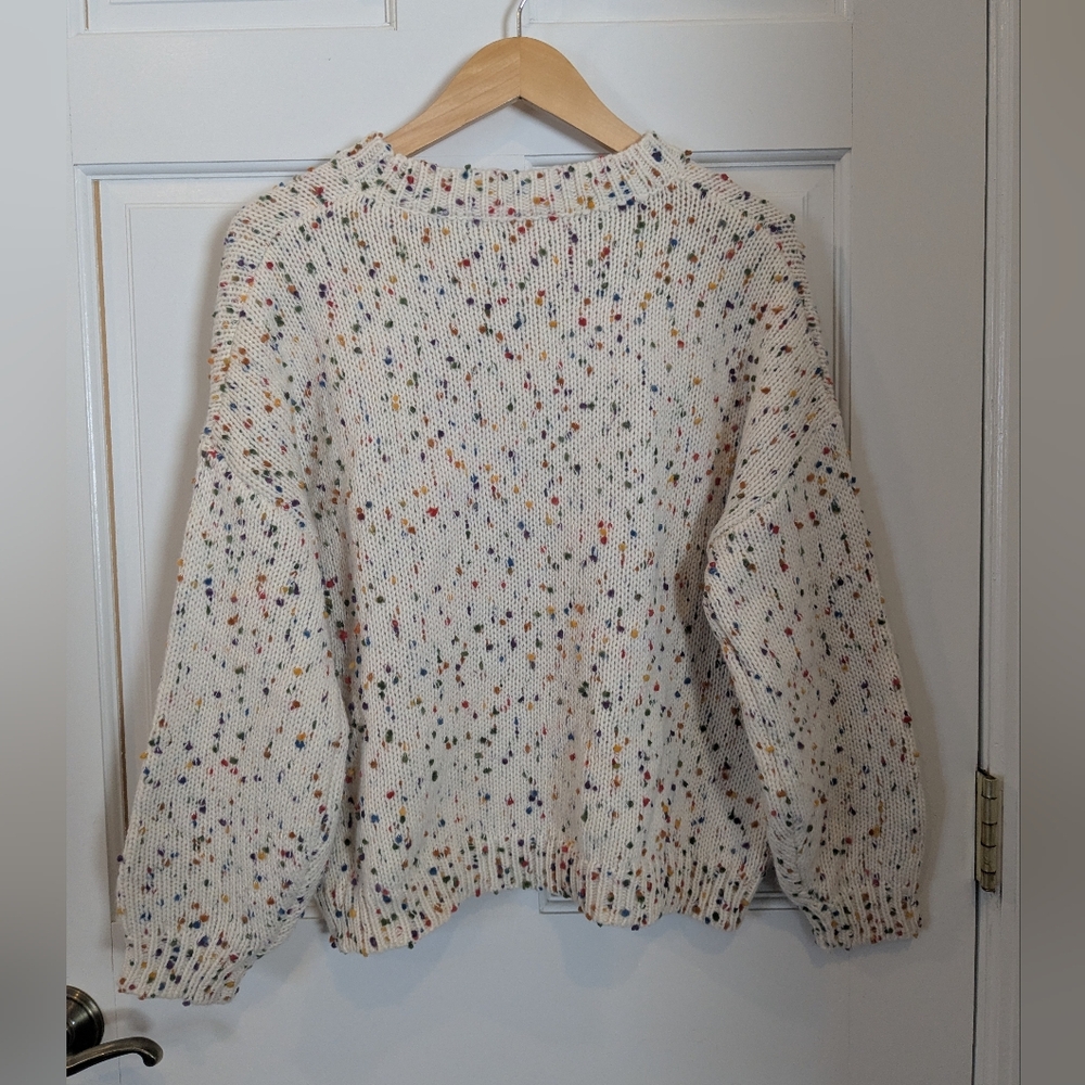 Cupshe Pom Pom Rainbow Speckled Knit Sweater - Cream, XS